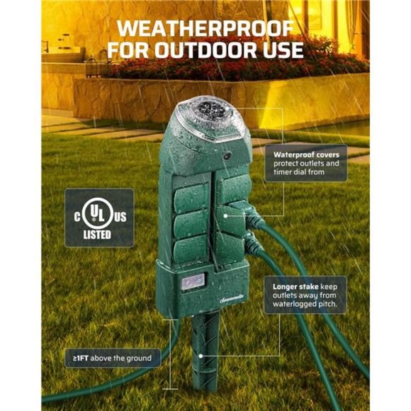 DEWENWILS Outdoor Power Strip Timer with Photocell, Dusk to Dawn, Weatherproof - Picture 5 of 7